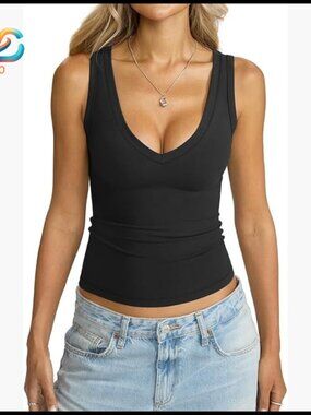 Slim Fit V-Neck Tank Top, Polyester Blend, Sleeveless Summer Top